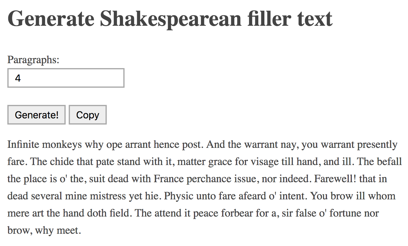 screenshot of filler text generator