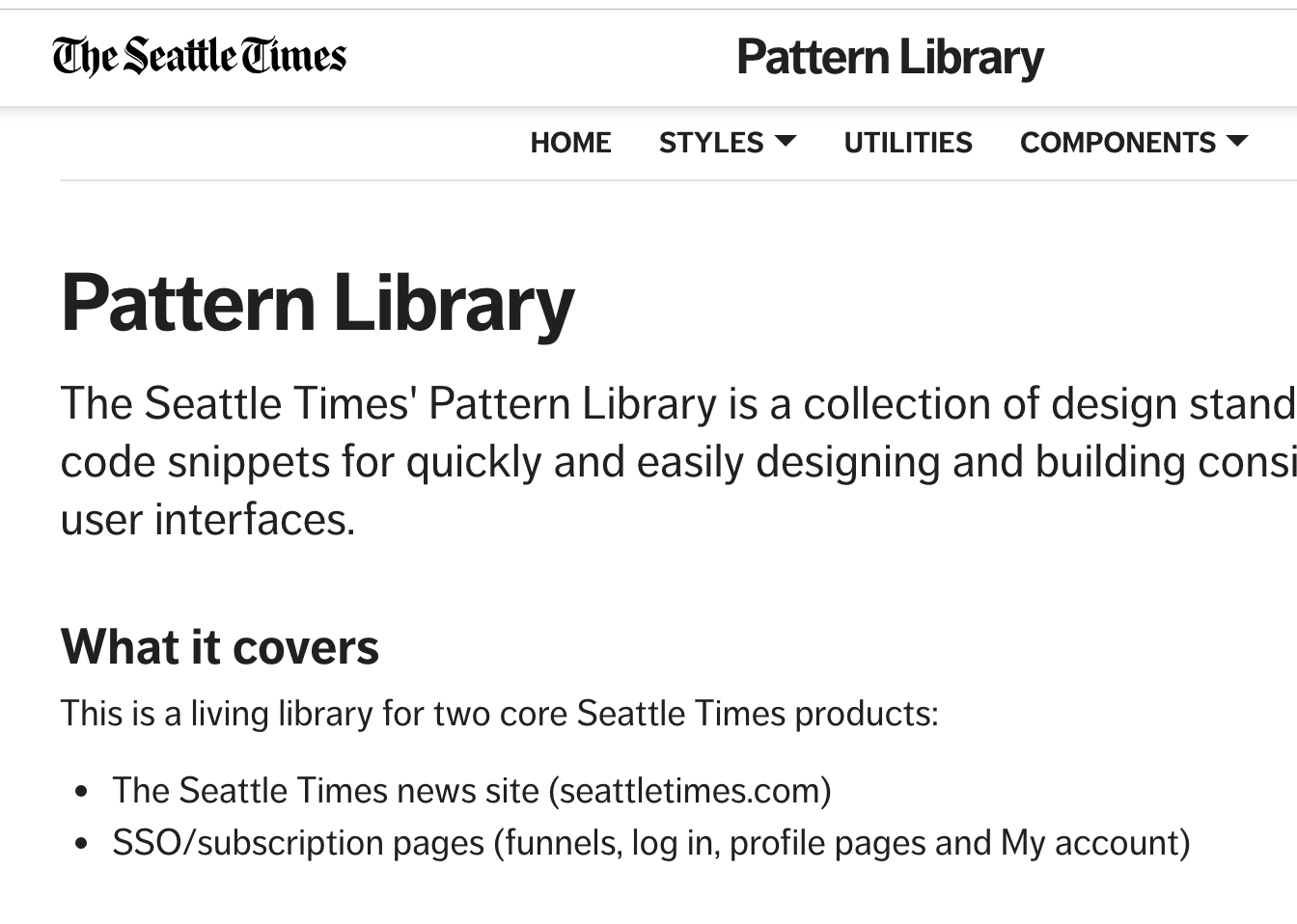 screenshot of pattern library